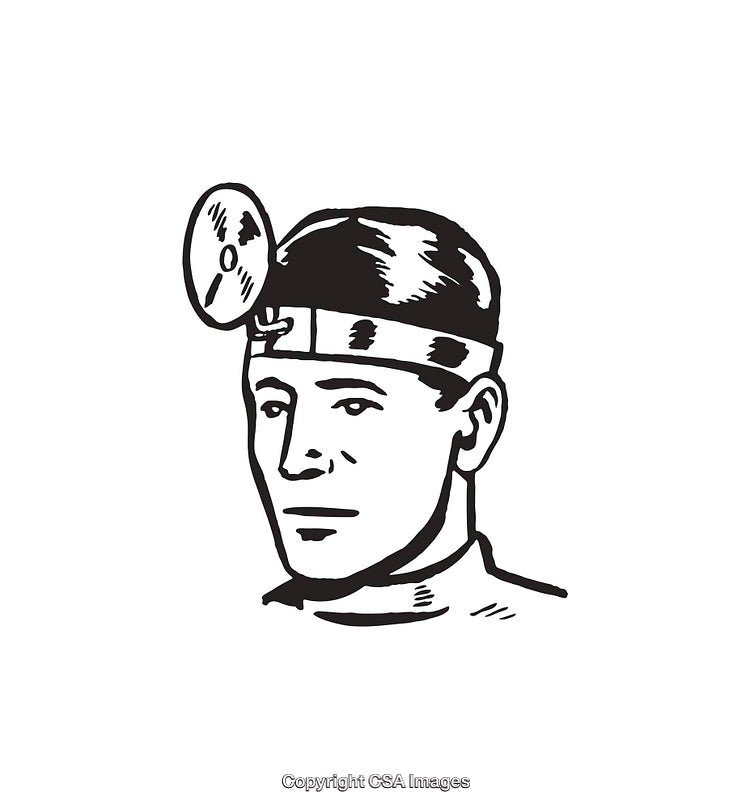 Black and White Line Art Portrait of a Doctor with Headgear