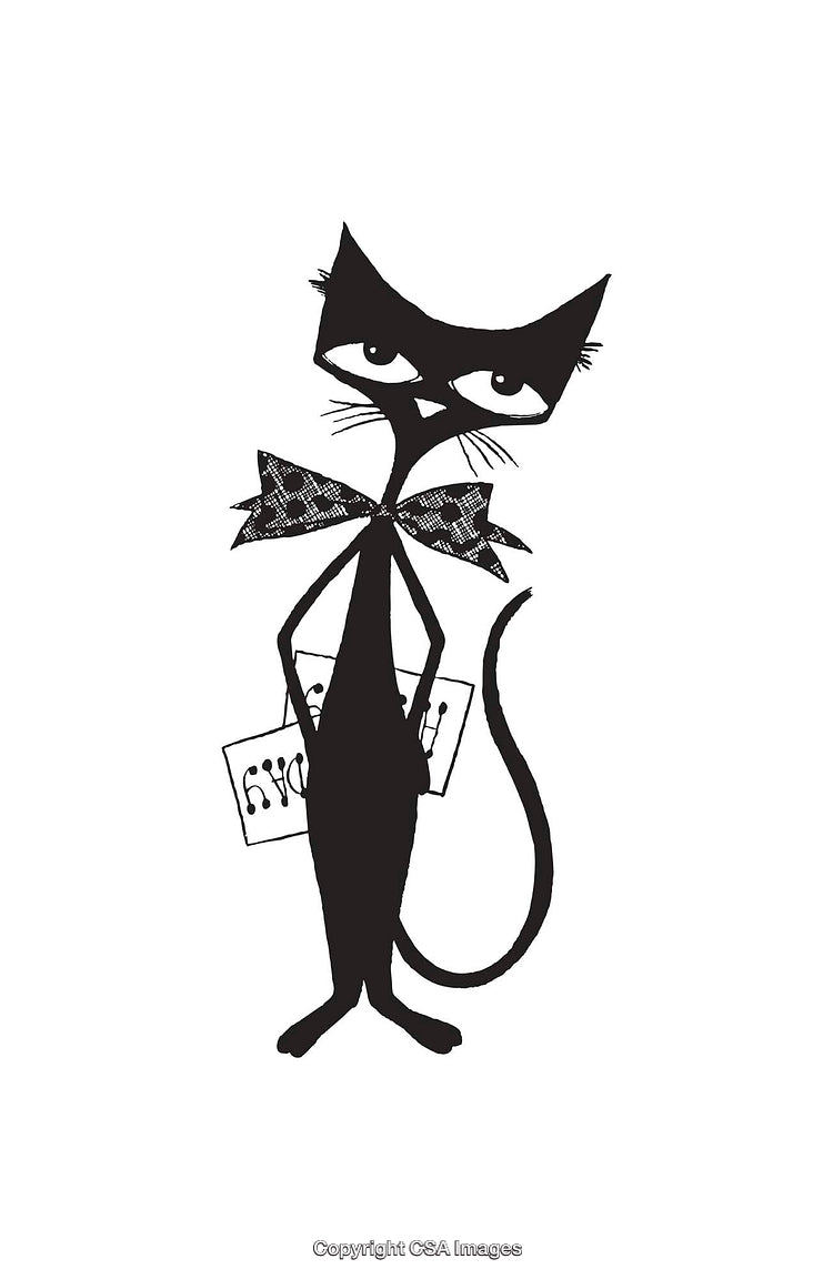 Hand-Drawn Black And White Illustration of a Stylish Cat with a Bow