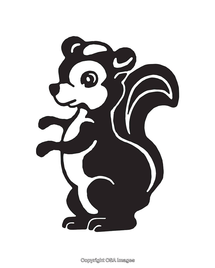 Black and White Cartoon Illustration of a Vibrant Skunk Character