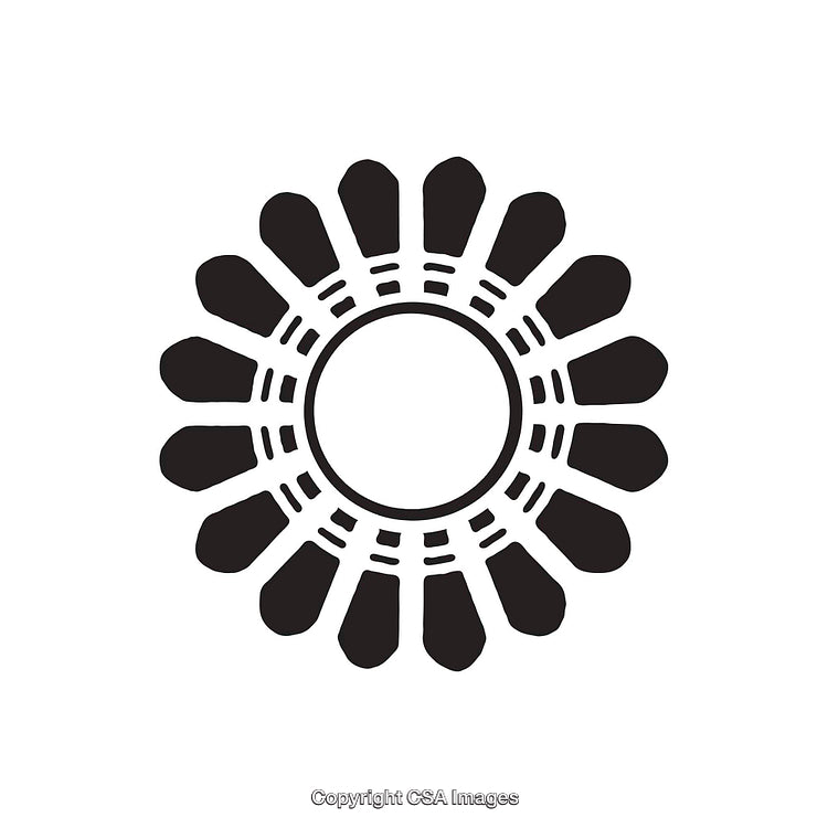 Black and White Abstract Sun Shape Icon with Geometric Design
