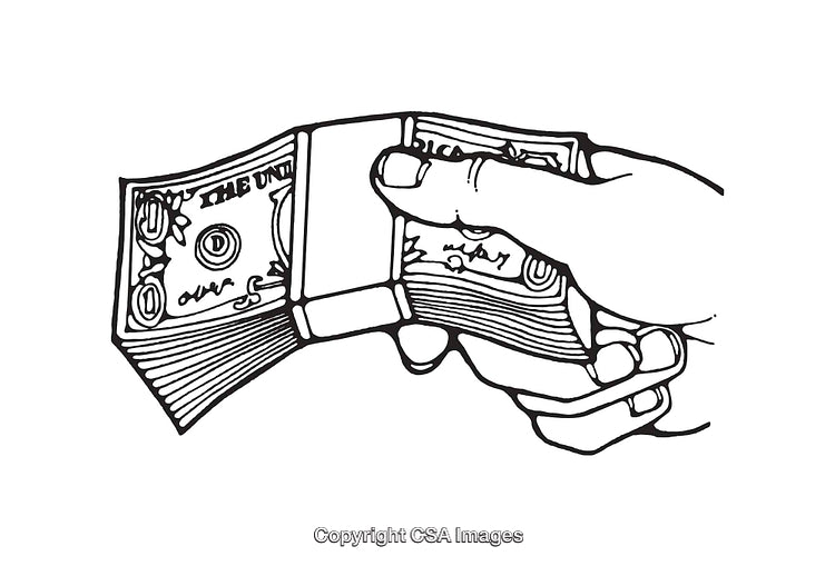Black and White Line Drawing of a Hand Holding Money