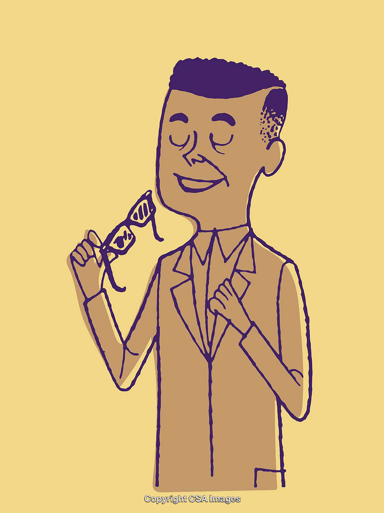 Illustration of a Stylish Man Holding Sunglasses in a Joyful Mood