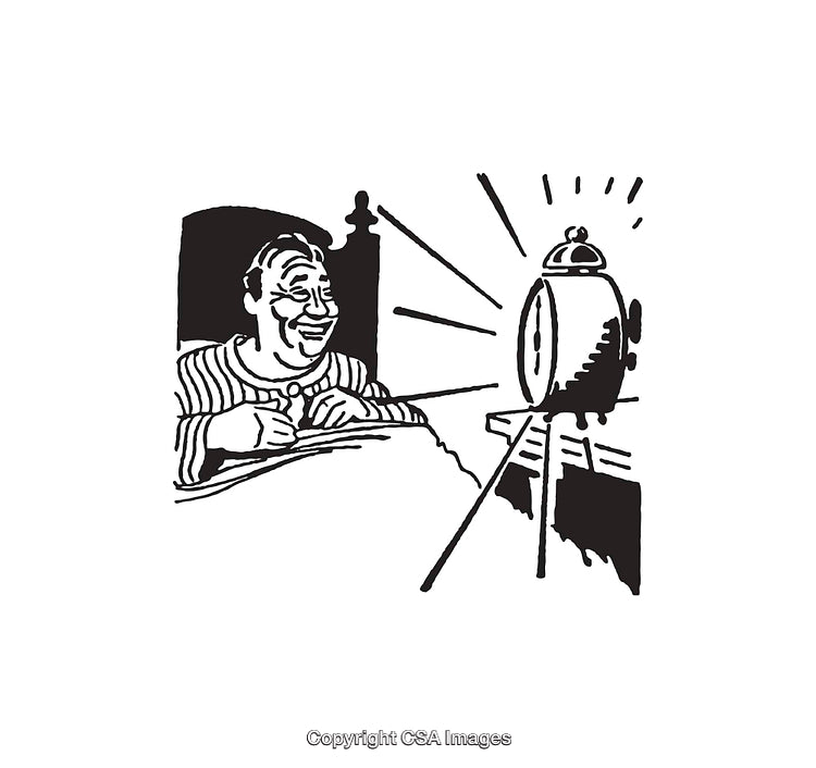Vintage Line Art Illustration of a Happy Morning Wakeup Scene