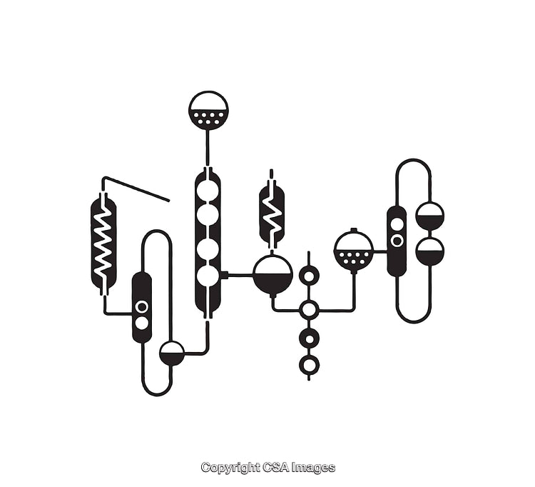 Black and White Line Art of Abstract Technological Forms