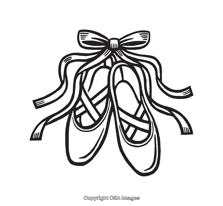 Black and White Line Art of Ballet Shoes with Ribbon