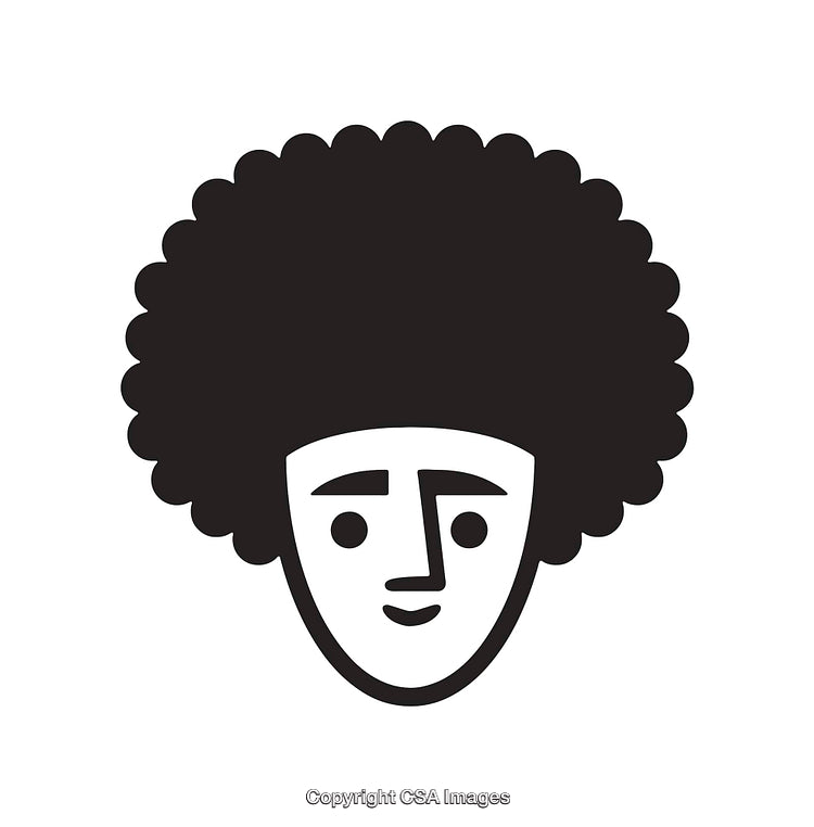Black and White Illustration of a Smiling Face with Afro Hair