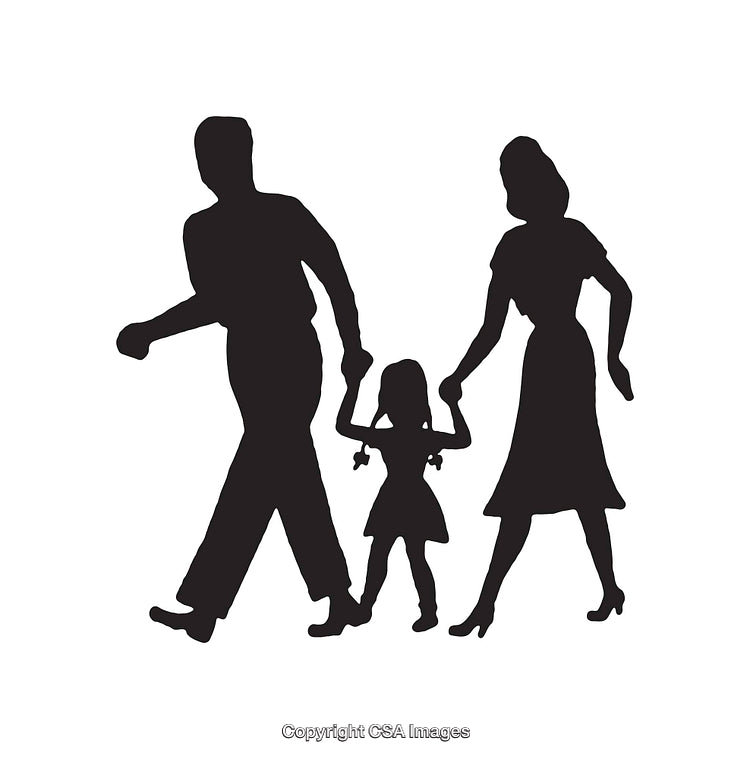 Silhouette of Family Walking Together Holding Hands