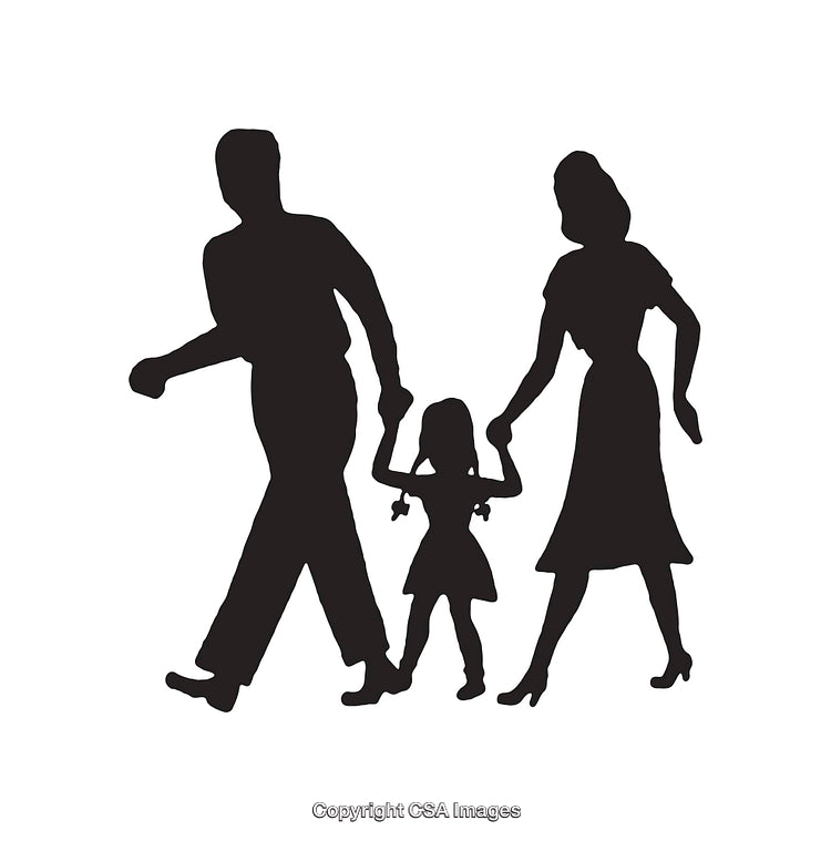 Silhouette of Family Walking Together Holding Hands