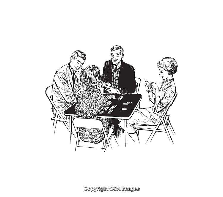 Vintage Illustration of Four People Playing Cards at a Table