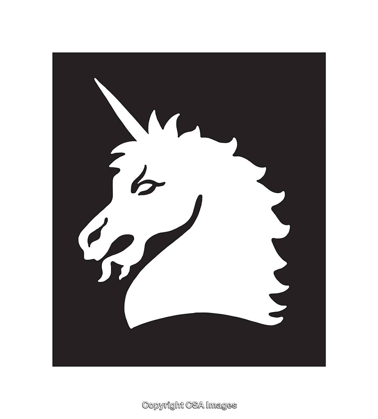 Stylized Black and White Unicorn Head Line Art Illustration