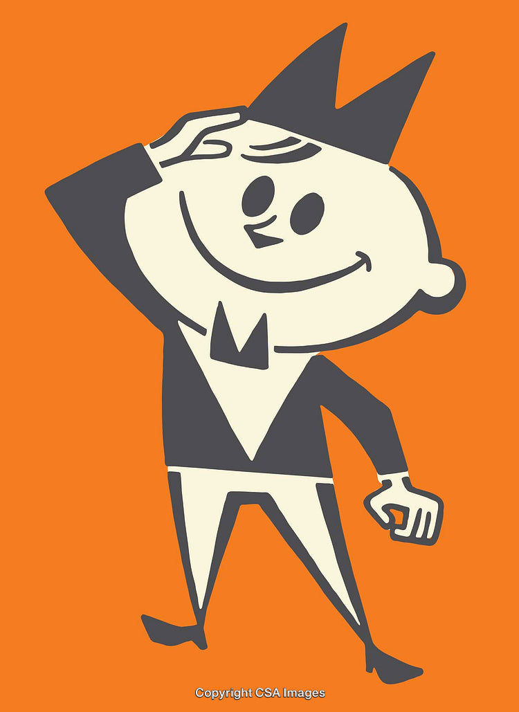 Retro Style Cartoon Character Saluting on Orange Background