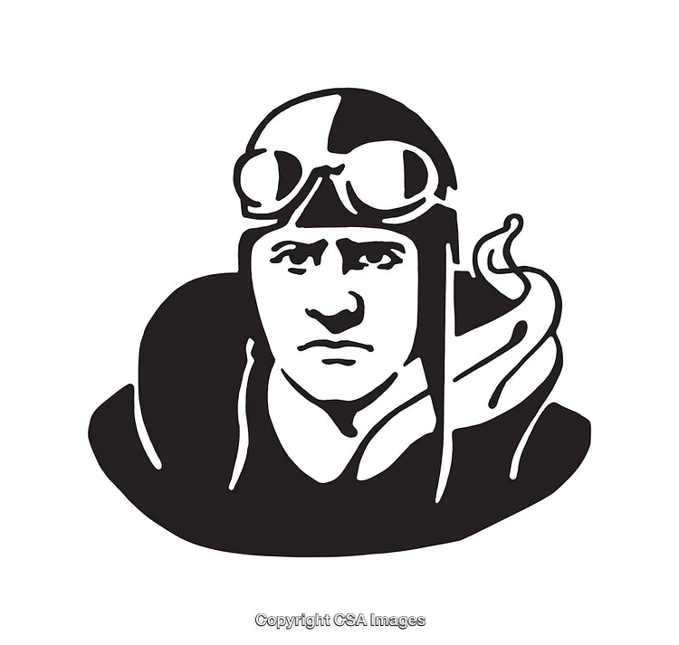 Vintage Aviator Line Art Illustration in Monochrome Style
