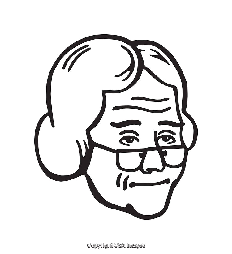 Black and White Line Drawing of an Elderly Person Wearing Glasses