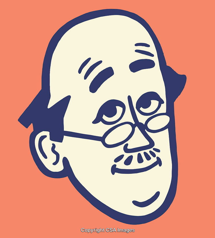 Colorful Cartoon Illustration of a Smiling Elderly Man with Glasses