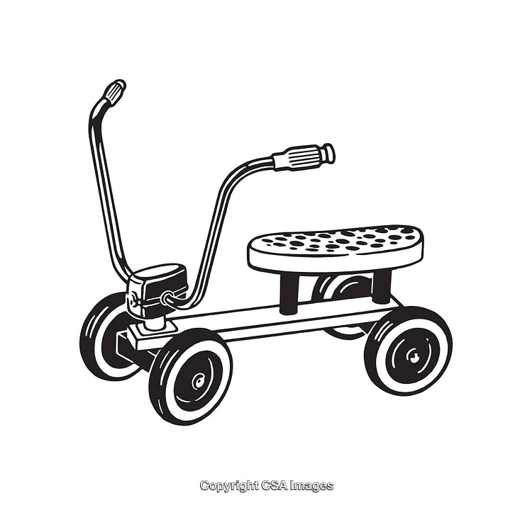 Vintage Black-and-White Line Art of a Tricycle Illustration