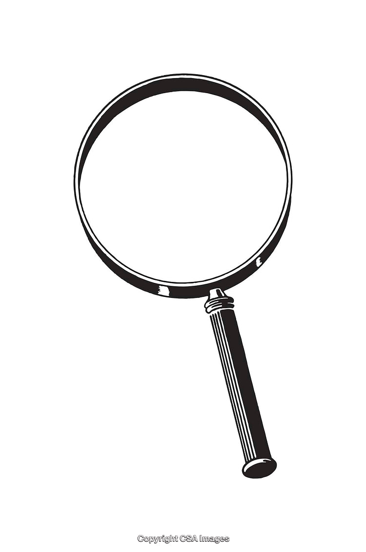 Black and White Illustration of a Traditional Magnifying Glass Tool