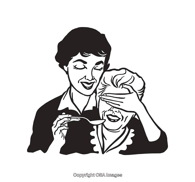 Vintage Black and White Illustration of Two Women Sharing a Moment