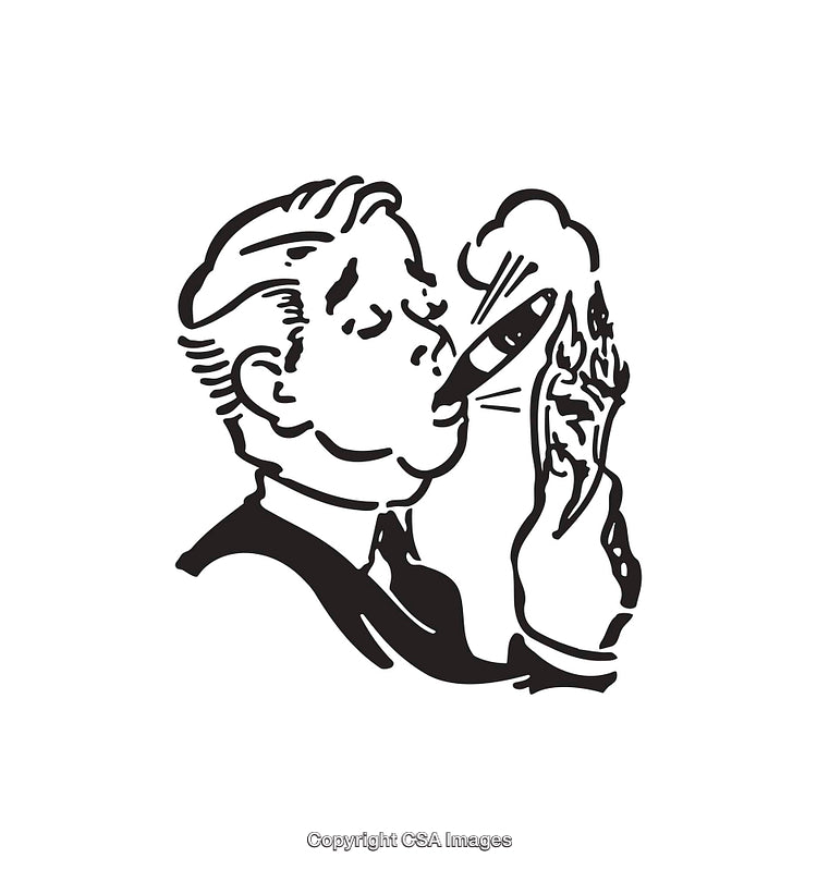 Retro Black and White Illustration of Man Smoking a Cigar
