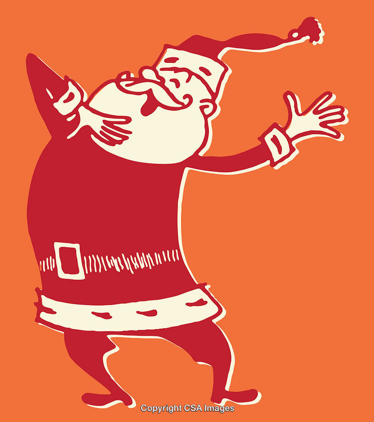 Playful Colorful Santa Illustration in Vibrant Vintage-Style Artwork