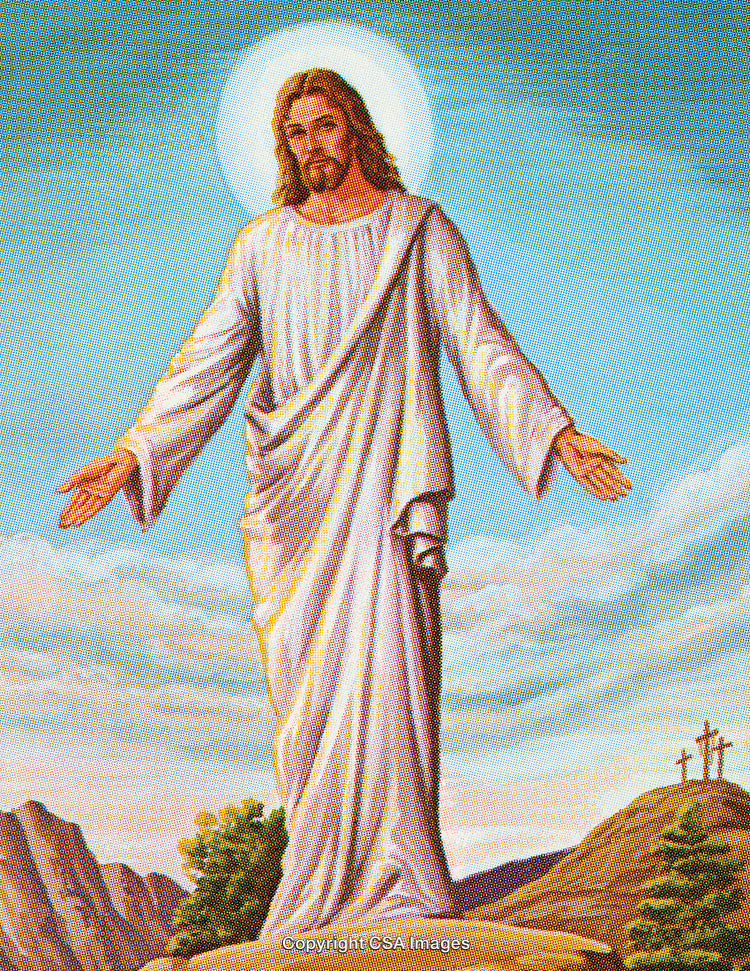 Majestic Representation of a Figure in White with Open Arms on a Hill