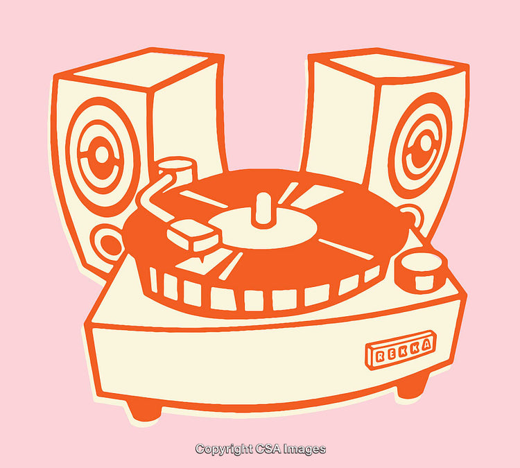 Vintage Stylized Record Player with Speakers in Flat Art Design