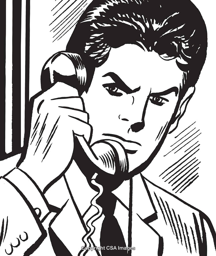 Retro Comic Style Man Talking on a Phone with Intense Expression
