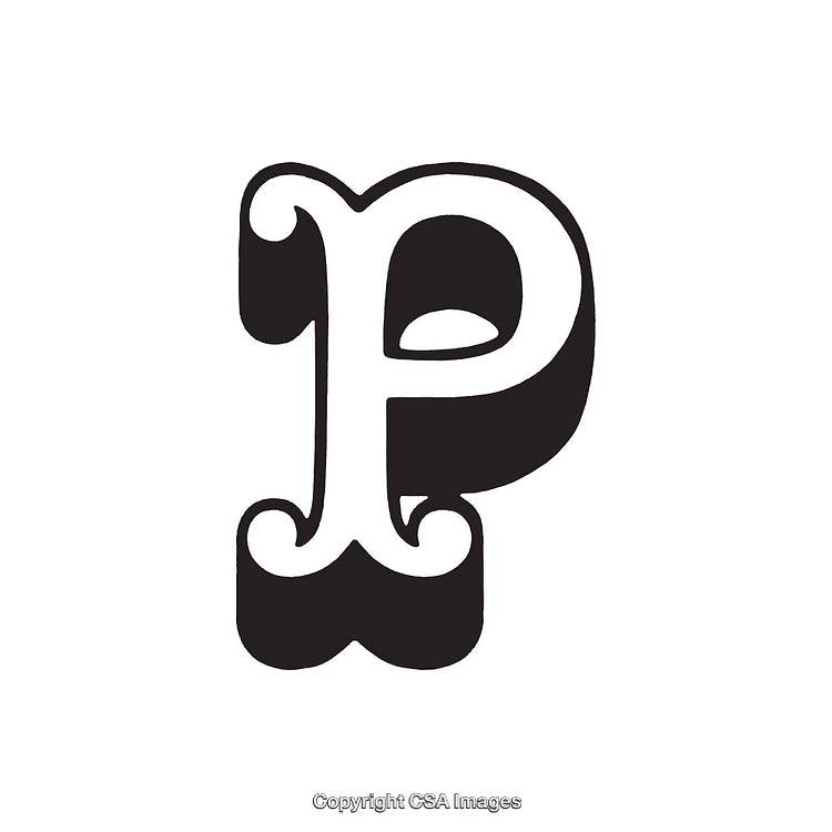 Stylized Black Letter P in Bold and Elegant Typography on White