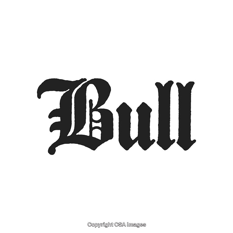 Bold Gothic Bull Lettering in Black on a White Background