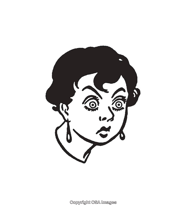 Retro Style Illustration of Woman's Surprised Facial Expression in Black and White