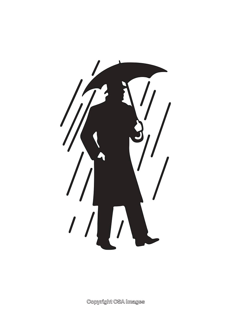 Silhouette of a Man Holding an Umbrella in the Rain