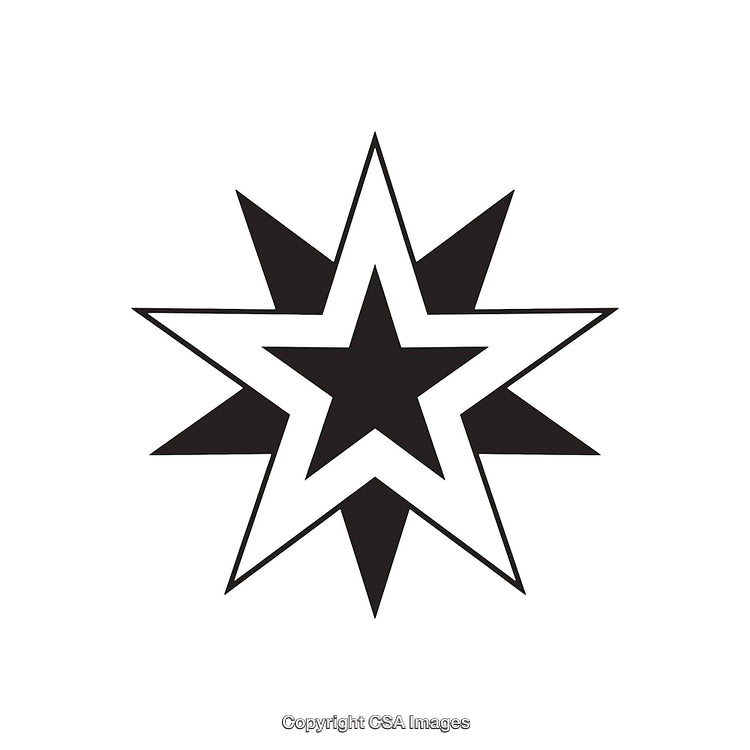 Bold Black and White Starburst Shape with Geometric Design