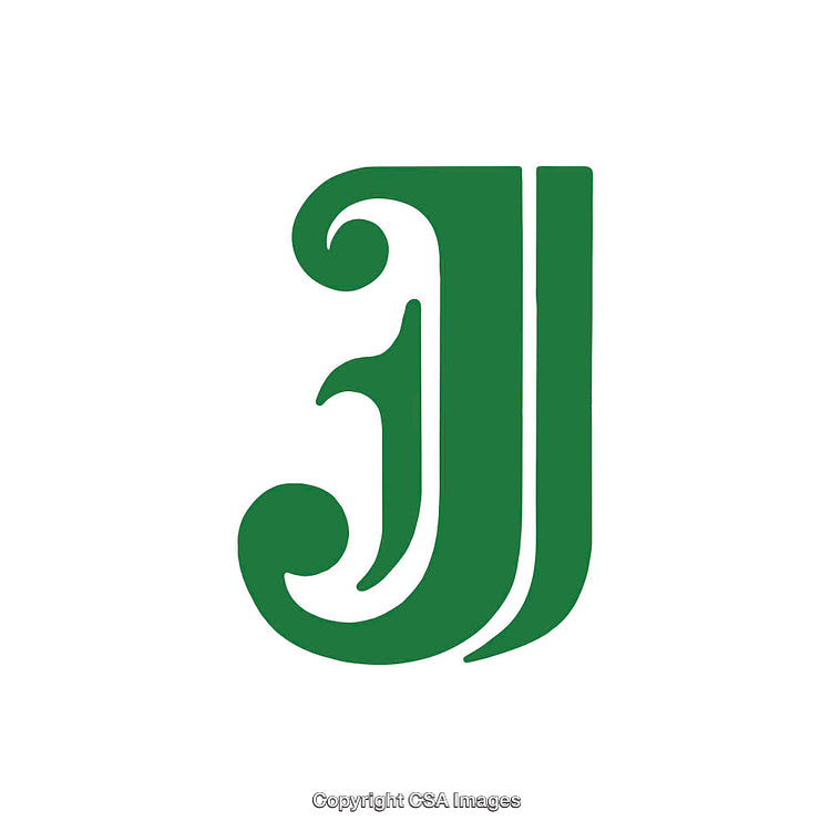 Green Ornate Letter J Font on a White Background
