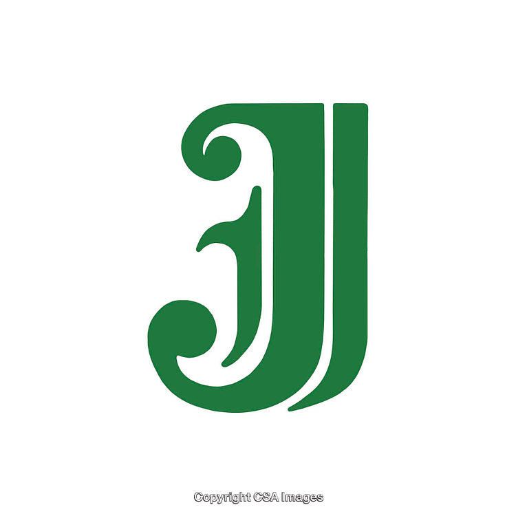 Green Ornate Letter J Font on a White Background