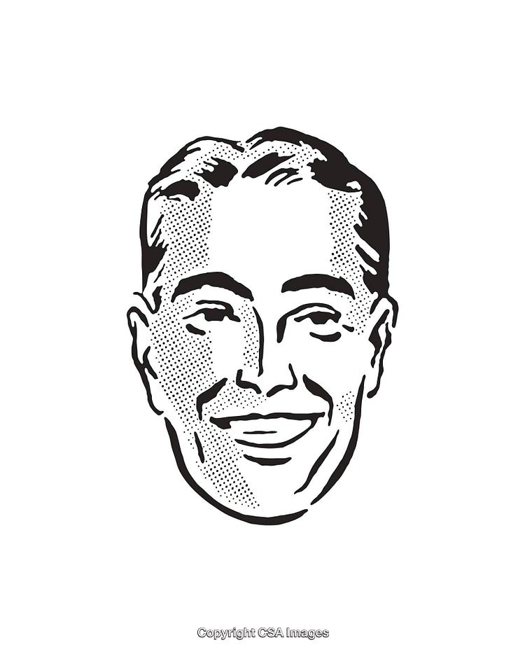 Black and White Retro Style Illustrated Male Face Line Art