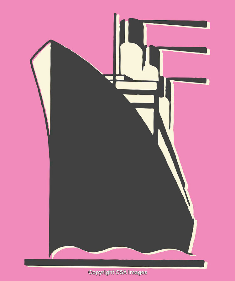 Bold Graphic Illustration of Ship Silhouette on Vibrant Pink Background