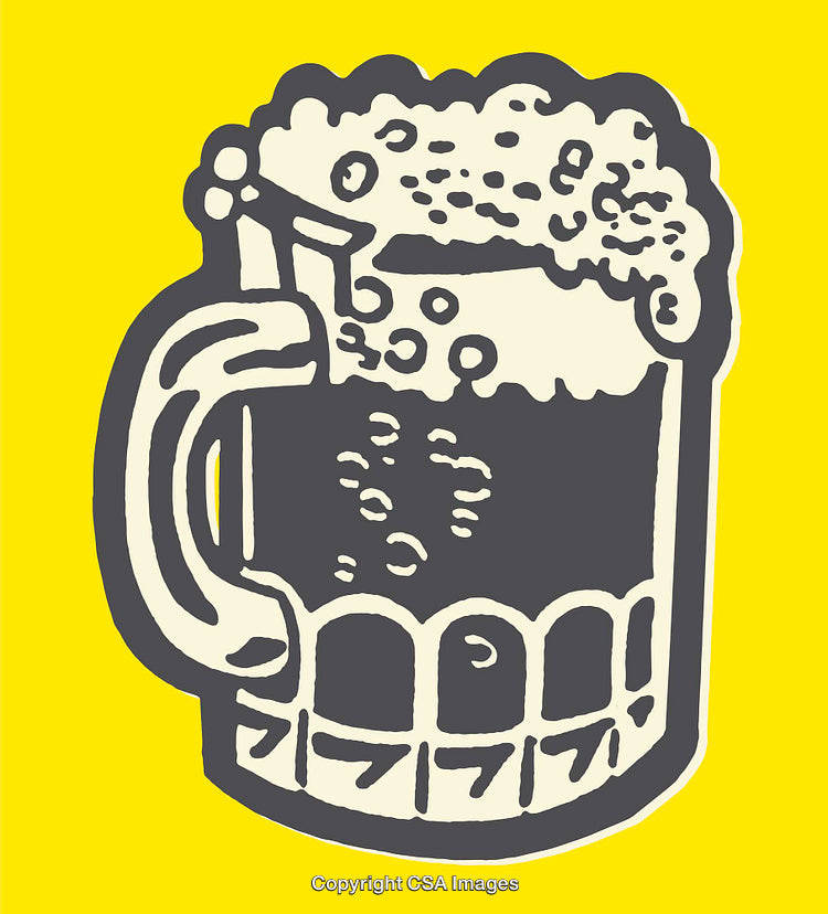 Colorful Illustration of a Beer Mug Filled With Frothy Beverage