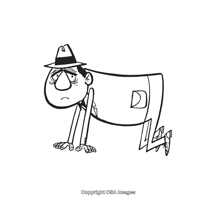 Retro Black And White Line Art Of A Sad Man Crawling