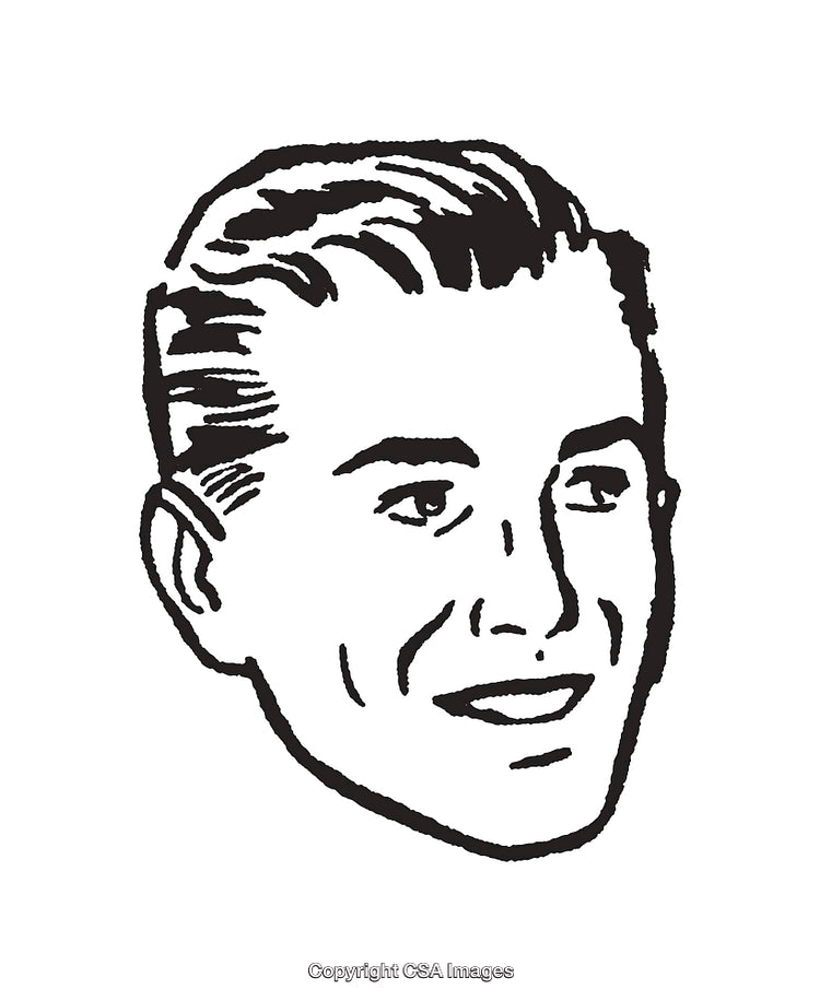 Black And White Line Art of Smiling Male Face Portrait