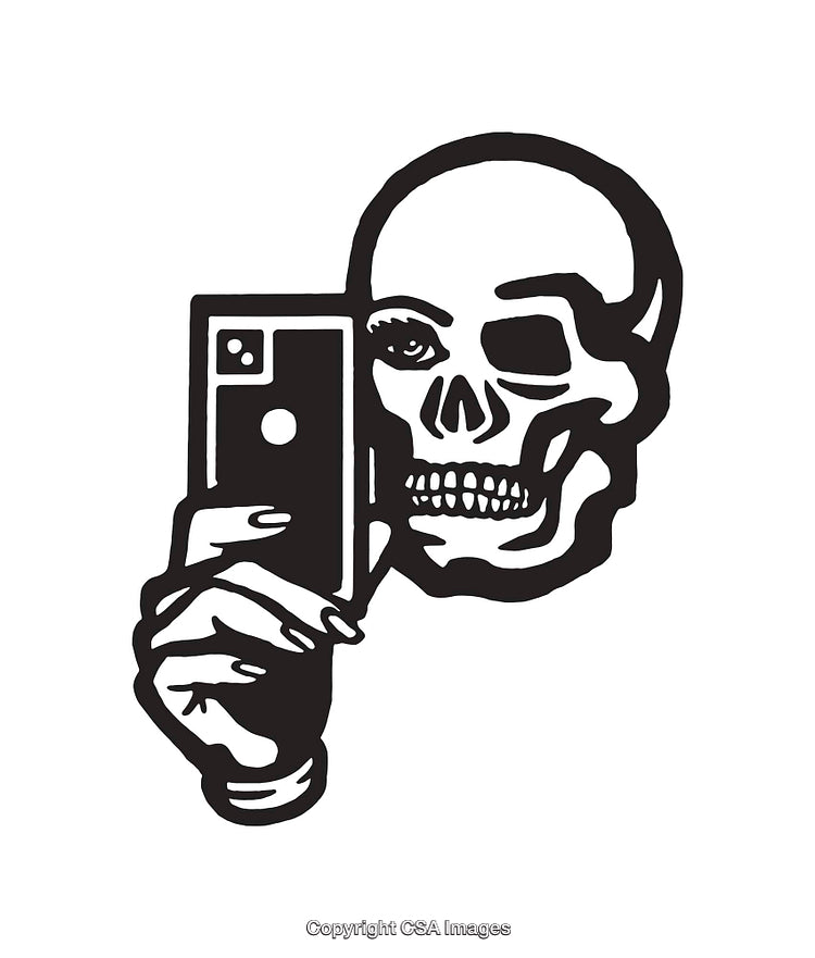 Illustration of a Skull Taking a Selfie with a Smartphone