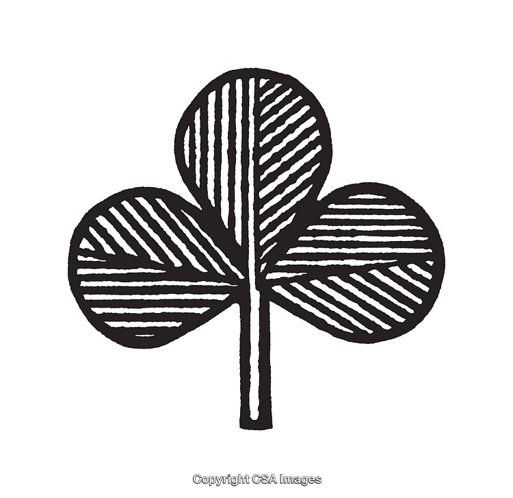 Black and White Line Art Illustration of a Stylized Clover Leaf