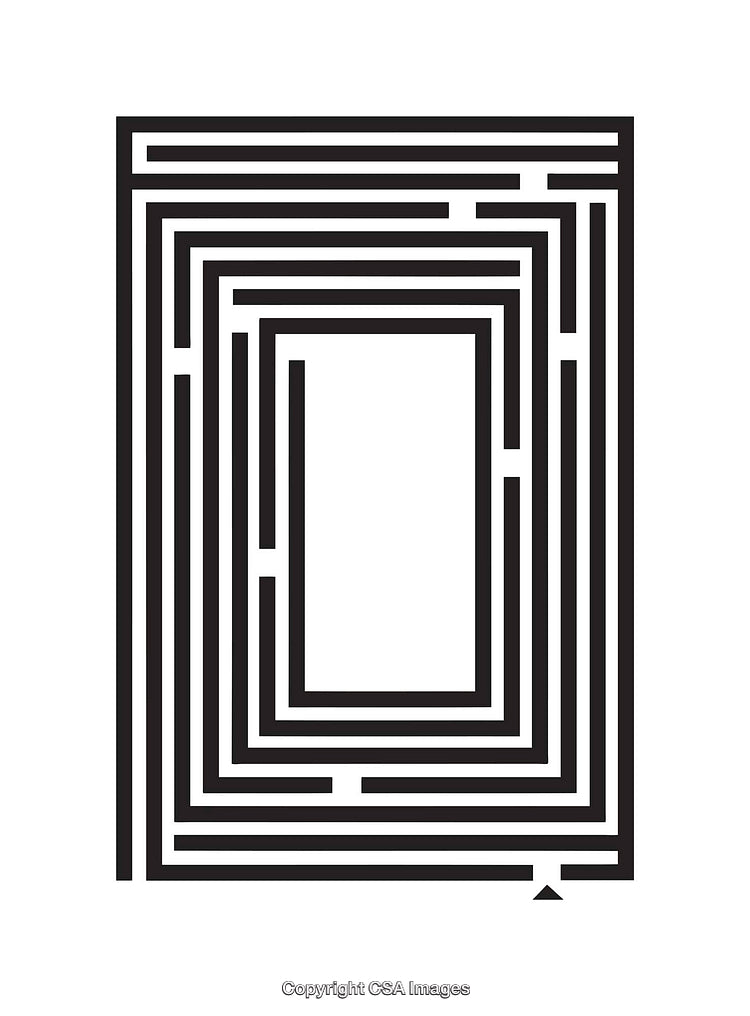 Abstract Maze Illustration in Black and White with Geometric Patterns