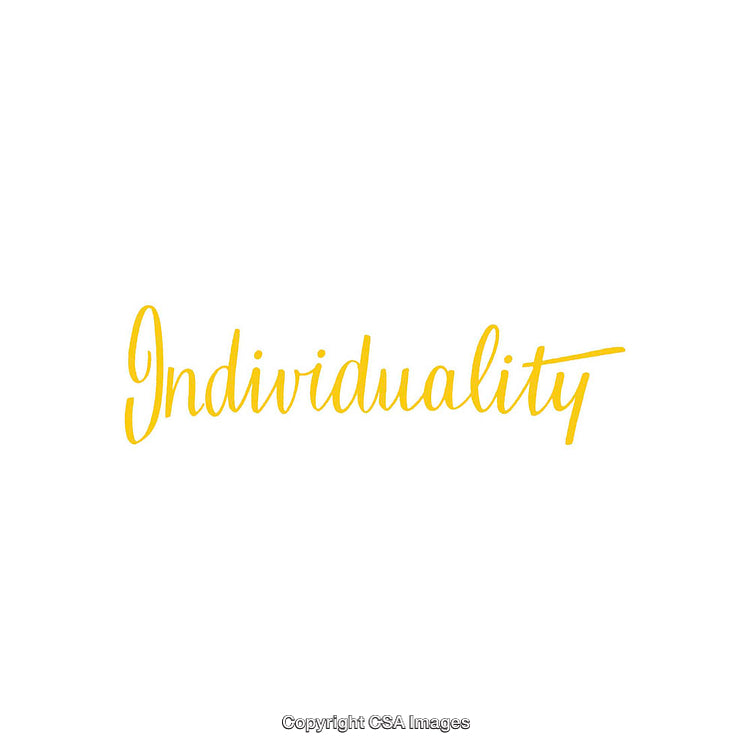 Elegant Calligraphy Displaying the Word Individuality in Yellow on White Background