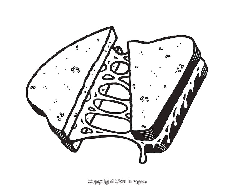Hand-Drawn Line Art of a Melting Cheese Sandwich