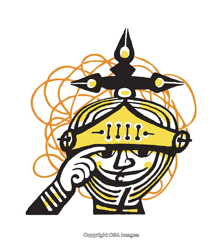 Playful Illustrated Character Wearing Crown with Abstract Design Elements