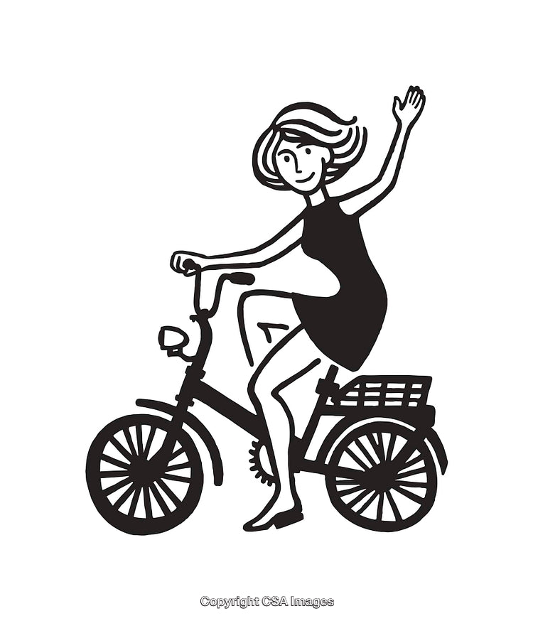 Playful Line Art Illustration of a Woman on a Bicycle