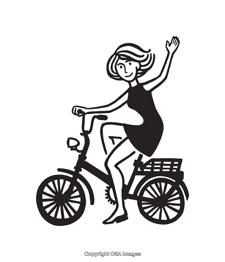 Playful Line Art Illustration of a Woman on a Bicycle