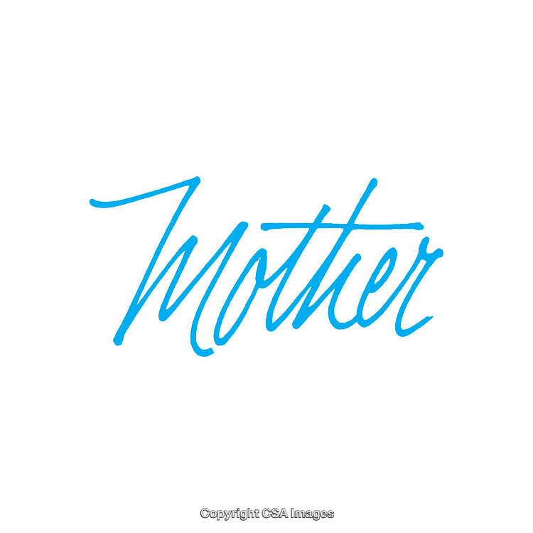 Minimalist Blue Handwritten Word 'Mother' on White Background