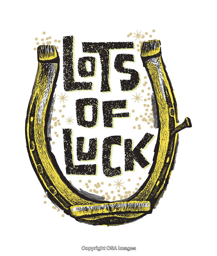 Golden Horseshoe With Lots of Luck Text and Festive Sparkles