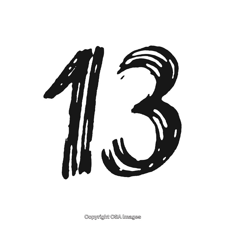 Hand-Drawn Number Thirteen in Artistic Black Brushstroke Style