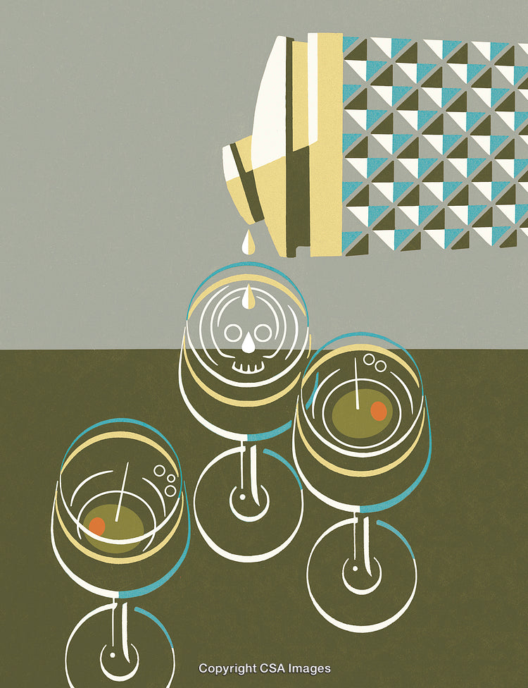 Abstract Illustration of Liquid Pouring Into Glasses with Dramatic Elements